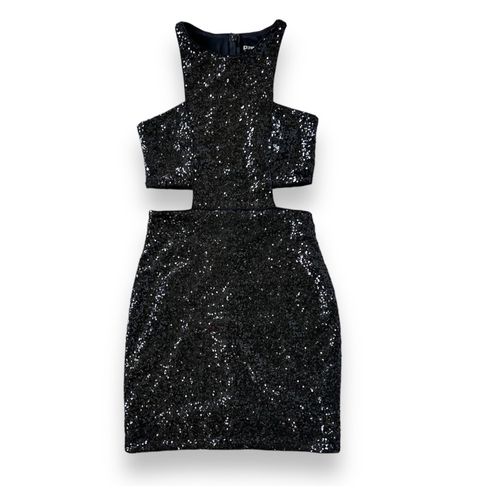 Express Women’s Sequins Black Cut Out Mini Dress Size 4